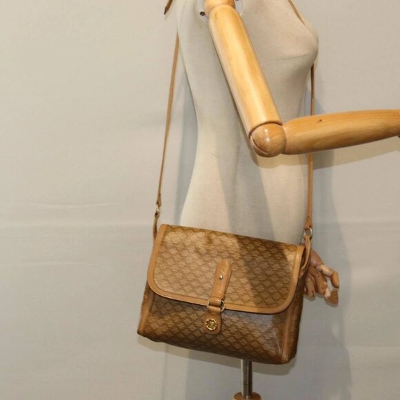 CELINE Macadam Canvas Shoulder Bag PVC Leather Beige Auth - Picture 1 of 16